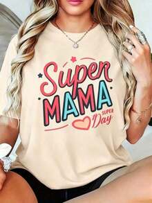 1pscNueva camiseta de algodónCamiseta de Mujer Super Mama - Talla Grande Negra Manga Corta Cuello Redondo con Letras Super Mom & Huella, Diseño Corazón Rosa Rojo - Regalo para el Día de la Madre, Corte Casual, Uso Durante Todo el Año para Super Mamás &Women's short-sleeved printed T-shirtEl mejor regalo para mamá en el Día de la Madre. Adecuado como regalo. playera de mujer. blusas>elegantes 100% Algodón - Albaricoque - Ver 1