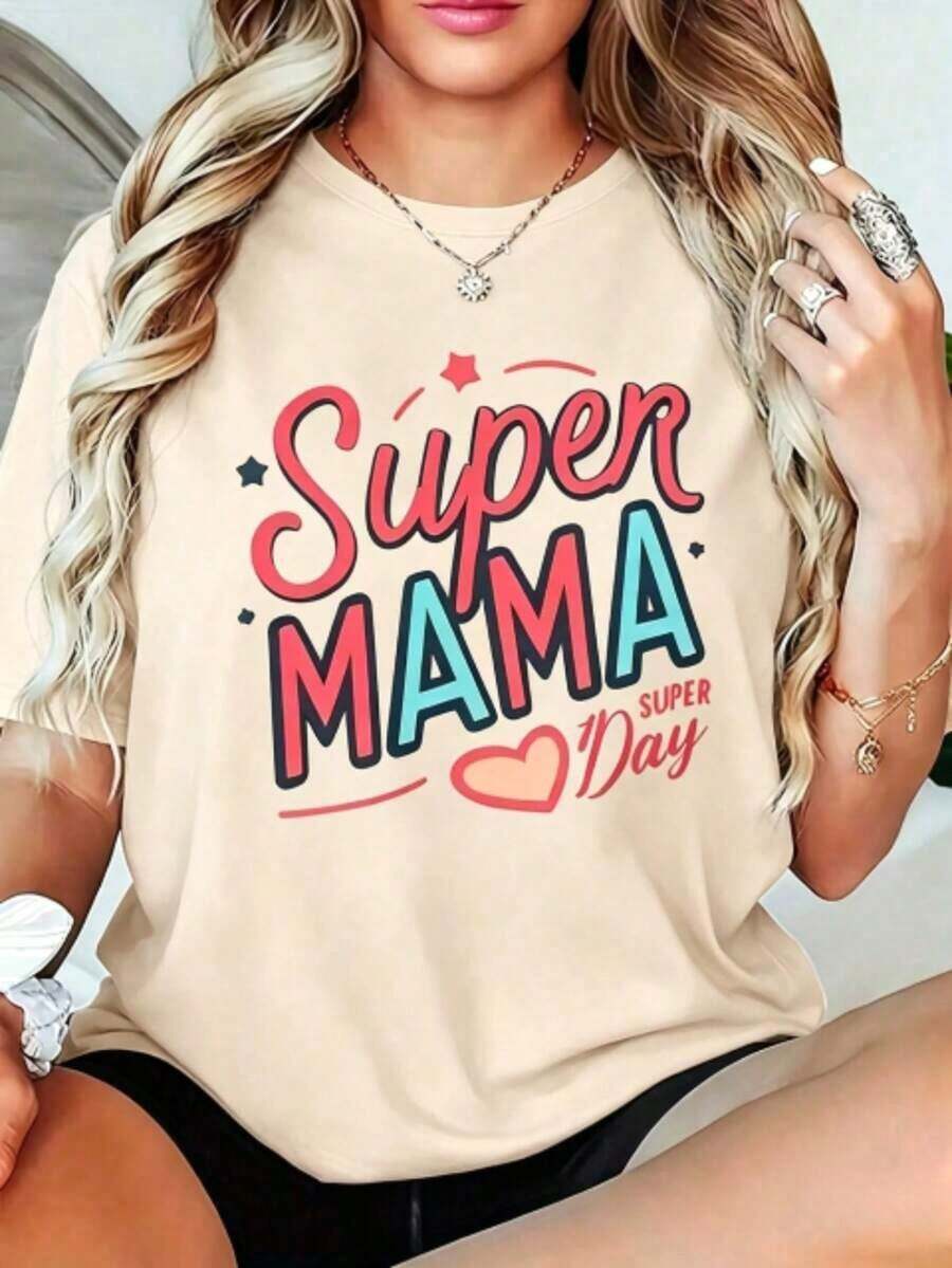 1pscNueva camiseta de algodónCamiseta de Mujer Super Mama - Talla Grande Negra Manga Corta Cuello Redondo con Letras Super Mom & Huella, Diseño Corazón Rosa Rojo - Regalo para el Día de la Madre, Corte Casual, Uso Durante Todo el Año para Super Mamás &Women's short-sleeved printed T-shirtEl mejor regalo para mamá en el Día de la Madre. Adecuado como regalo. playera de mujer. blusas>elegantes 100% Algodón - Albaricoque - Ver 1