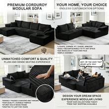 132 Inch Boneless Couches For Living Room,Plush Corduroy,Modern Modular Sectional Sofa With Double Chaise Lounge, U-Shape Cloud Sectional Couch, No Assembly Required, DIY Combination - màu đen - Xem 7