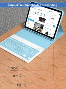 可拆卸无线蓝牙键盘保护套，兼容 iPad，内置 150mAh 电池和 Apple Pencil 收纳槽，兼容 iPad Air 第五代 (2022)、第四代 (2020)、第六代 (2024)、9.7 英寸、第七/八/九代、10.2 英寸、10 英寸，浅蓝色 - 淺藍色 - 查看 8