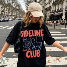 Camiseta del Club Social Sideline, Camiseta para Mamá de Béisbol, Camiseta para Mamá Deportista, Camiseta para Mamá de Fútbol, Camiseta para Mamá de Sóftbol, Temporada de Fútbol Americano, Camiseta para el Día del Partido 2026, 100% Algodón - Negro - Ver 1