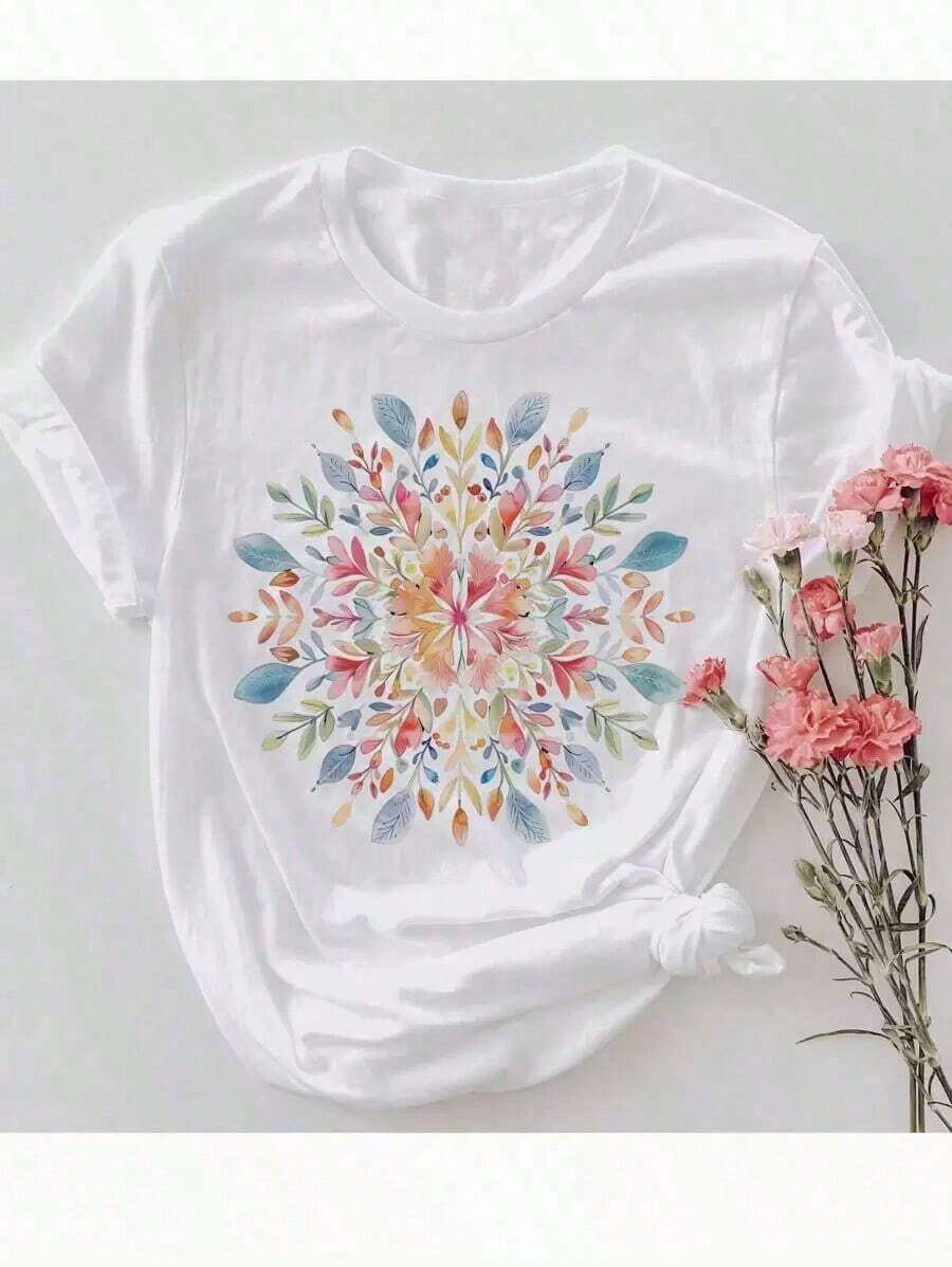Camisa de Botones con Mandala, Camia Floral con Mandala, Blusa Floral de Primavera, Regalos para Ella, Camisa de Flores, Regalo para Tienda de Flores, Camia para Mujer, Regalo para Novia, Transpirable y cómoda. - Blanco - Ver 1