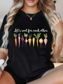 Camiseta de manga corta con cuello redondo para mujer, diseño de zanahorias, estampado divertido, ideal para Navidad, fiestas, actividades deportivas, vacaciones, salidas, deportes y otros regalos (220g). - Negro - Ver 6