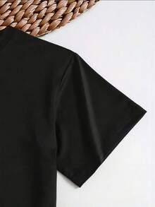 Camiseta de mujer holgada y casual con estampado gráfico de letras MAMA y cabeza de vaca - Negro - Ver 3
