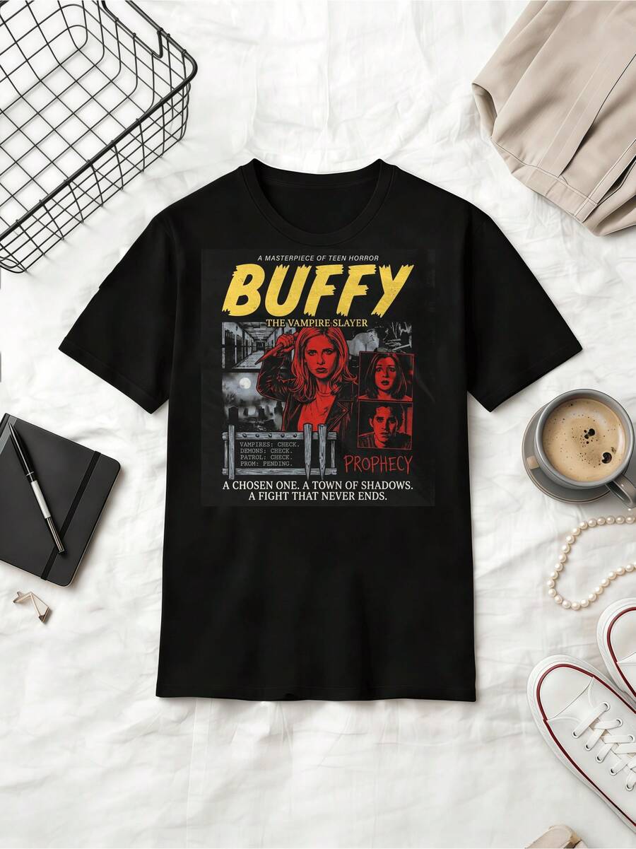 Buffy The Vampire Slayer T-Shirt 90s Horror TV Show Graphic Tee - Black - View 1