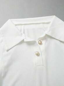 Elegante body de punto blanco con cuello vuelto y media cremallera, body de mujer para primavera/verano, ideal para vacaciones y playa - Blanco - Ver 4