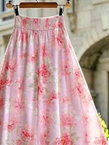 Falda de línea A floral elegante para mujer, de verano - Púrpura malva - Ver 4