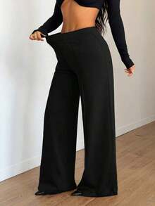 Pantalones casuales delgados y elásticos para mujer con bolsillos, versátiles para uso diario, ir al trabajo, oficina y ocio/deporte, diseño de pierna acampanada para estilizar las piernas, primavera/verano negro - Negro carbón - Ver 5