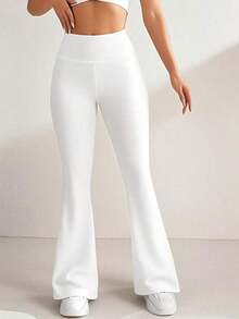 Pantalones acampanados de cintura alta de unicolor para mujer, leggings deportivos de yoga, pantalones ajustados de compresión, pantalones para correr y fitness, ropa de mujer, leggings de mujer, pantalones largos de verano para mujer primavera - Blanco - Ver 4