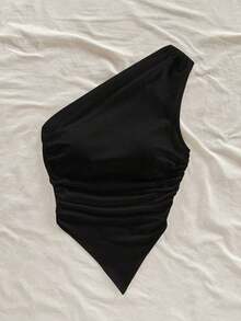 Conjunto de 3 piezas para mujer con top sin mangas con hombros fruncidos, de estilo minimalista y de moda, ideal para vacaciones, primavera y verano - Negro - Ver 6
