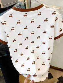 Camiseta de manga corta con cuello redondo y estampado de letras, de uso casual y versátil para uso diario - Multicolor 2 - Ver 2