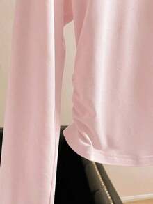 Camiseta casual de manga larga, cuello redondo, con estampado de lazo, color negro para mujer - Rosa Pálido - Ver 5
