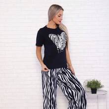 Camiseta de Verano 2026 para Mujer, Cuello Redondo, Manga Corta, Talla Grande, Corte Holgado, Estampada, de Algodón, para Cubrir el Vientre - Blanco - Ver 4
