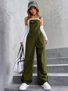 Unity 1 pieza Mono overol con bolsillo con solapa sin top tubo - Verde militar - Ver 5