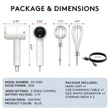 XO Chef Lab Hand Whisk Electric | 3 Speed Handheld Mixer | Two Whisk Mount Baking Mixer | Cordless Electric Hand Mixer For Eggs, Soups, Cream, Batters | Portable, Wireless & Rechargeable (White) - trắng - Xem 11