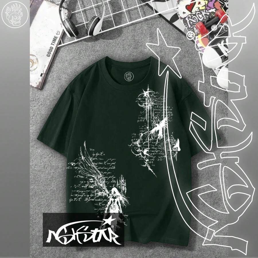 Premium 100% Cotton ASHSTAR "Gothic Witch" T-Shirt - 墨綠色 - 查看 1