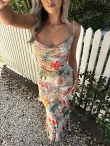 Vestido ceñido con tirantes finos, cuello drapeado y volantes para una cita romántica, para mujer.Vestidos de primavera/verano, regalo del Día de San Valentín, cita nocturna de San Valentín, "Sé mi Valentín", propuesta - Multicolor - Ver 1