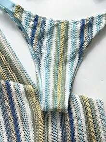 Swim Chiccia Conjunto de bikini a rayas sexy para mujer con pantalones, nueva llegada de trajes de baño para mujer 2026, adecuado para la escuela, vacaciones, citas, té de la tarde, estilo occidental, cruceros, playa, isla, viajes por carretera, todas las estaciones, festivales de música, vacaciones bohemias, vacaciones bohemias, otoño relajado, estilo occidental bohemio, blusas elegantes para mujer - Multicolor 14 - Ver 5