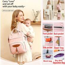 Large Capacity Multi-Pocket Diaper Bag Backpack Designed For Moms, With Dry-Wet Separation Function, Lightweight & Soft Mommy Bag, Featuring Front/Back/Side/Zipper/Mesh Pockets For Storing Newborn Essentials, Pink Star Pattern, Suitable For Stroller, Maternity Hospital Bag - Multicolor - View 2