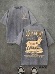 Washed Christian T-Shirt 'Glory Of God', T-Shirt With Bible Scripture 'PSALM 42:1', Vintage Retro Washed T-Shirt With Double-Sided Print (230 G/M² Pure Cotton T-Shirt), High-Quality Christian T-Shirt, Christian Gifts, T-Shirts For Men And Women, Comfortable And Fashionable Christian T-Shirt, Pure Cotton Urban Style T-Shirt For Autumn (Retro Style, Heavyweight, Unisex) - 灰色 - 查看 1