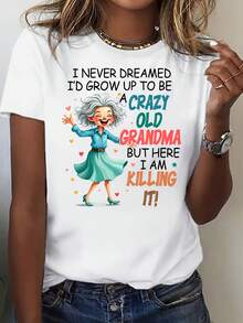 Funny Women's T-Shirt "I Never Thought I'd Become A Crazy Old Lady", Comfortable Men's T-Shirt, Crew Neck T-Shirt, Ultra Soft, Breathable, Moisture-Wicking, Casual Summer T-Shirt, A Fashion Essential. - 白色 - 查看 6