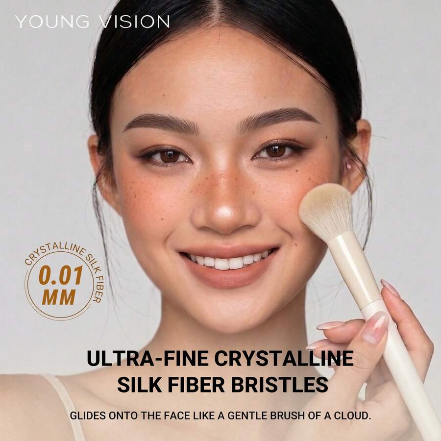 YOUNG VISION 1 cọ má hồng cán gỗ đầu tròn, lông mềm dày, không gây kích ứng, mềm mịn, không làm rơi vụn phấn, dụng cụ trang điểm thiết yếu, đa năng và tối giản. - Nhiều màu - Xem 1