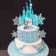 Hasbro 冰雪公主主題生日蛋糕裝飾套組，包含城堡、雪花與生日快樂裝飾，適合冬季主題派對甜點桌、冬季仙境 - 卡通蛋糕排插 - 查看 4