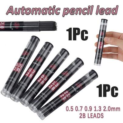 Isi Pensil Grafit 2B Kapasitas Tinggi 0,5/0,7/0,9/1,3/2,0mm, Isi Ulang Pensil Otomatis, Dapat Dihapus, Menulis Halus, Alat Tulis Menggambar untuk Menulis di Sekolah (1 Kotak Isi Pensil). Alat Tulis Presisi