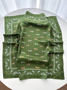 1pc Women's Geometric Print Bandana Scarf, Suitable For Daily Use - Olive Green - View 2