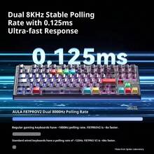 AULA Teclado mecánico personalizado F87 Pro V2, 87 teclas, conexión triple modo con cable/2.4G inalámbrico/Bluetooth 5.0, con pantalla de matriz de puntos programable, frecuencia de sondeo de 8K en modo con cable, latencia baja de aproximadamente 1ms en modo inalámbrico, gaming profesional para esports, iluminación RGB ambiental completa, compatible con sincronización de ritmo musical, interruptor intercambiable en caliente, estructura de montaje con junta - Ver 5