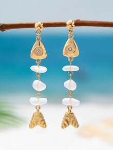 1 Đôi bông tai hình cá cho nữ - Bông tai chủ đề đại dương, trang sức phong cách Bohemian cho kỳ nghỉ. - Bông tai hình cá màu trắng - Xem 2
