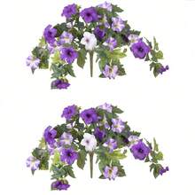 2 pièces Fleurs de pétunias artificielles violettes pour la décoration extérieure, fleurs en soie fausse résistantes aux UV pour la décoration de la maison, du jardin, du balcon, de la véranda et de la cour. Plantes artificielles réalistes pour le mariage, la fête, la décoration saisonnière de printemps, intérieure et extérieure - Multicolore - Voir 13