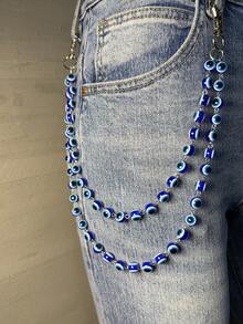 1pc Devil's Eye Double-Layer Men's Punk Style Spiked Chain Waist Chain, Personalized Punk Fashion Hip Hop Street Dance Jeans Waist Chain, Versatile Pants Accessory, Hip Hop Ins Minimalist Waist Chain, Suitable For Key Holder, Wallet, Gift - Blue - View 3