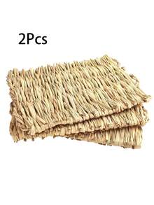 2pcs/1pc Handwoven Grass Mat, Suitable For Rabbits And Small Pets, Made Of Natural Dried Grass Material, Soft And Chewable, Comfortable Pet Bed And Play Mat, Ideal For Home Use, Rabbit Cage, Hamster, Guinea Pig, Perfect Gift For Pet Lovers - Multicolor - View 9