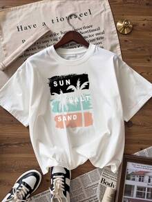 Camiseta de Manga Corta con Estilo Veraniego y Playa,Camiseta de manga corta de moda para primavera y verano de 2026, hecha en México, 180 gramos. Estampado de dibujos animados, modelo de pareja, apta para uso interior o exterior. Cuello redondo, unisex, ideal para oficina y ocio. Paquete de una pieza. - WH-P631577SLNDXZGY471 - Ver 4