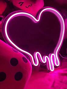 Baby Room Heart-Shaped Neon Sign Heart-Shaped Melted Wall Decoration, Pink USB Powered LED Lights, Fused Heart Art Mirror, Home Decoration Wall Mirror, Very Suitable For Bedroom, Girl's Room, Party, Studio, Beauty Salon, Tattoo Shop, Store Decoration. Great Birthday Gift - Multicolor - View 4