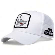 1pc Men's Shark Embroidery Baseball Cap, Trucker Hat, Adjustable Breathable Mesh Hat, Suitable For Outdoor, Travel, Beach, Party In Spring And Summer,Festival,Holiday - White - View 5