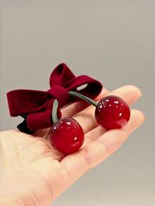 2pcs/Set Women's Red Cherry Bow Hair Clips, Cute Sweet Elegant Alligator Clips For Daily Wear And Party,Hair Barrettes - Multicolor - View 7