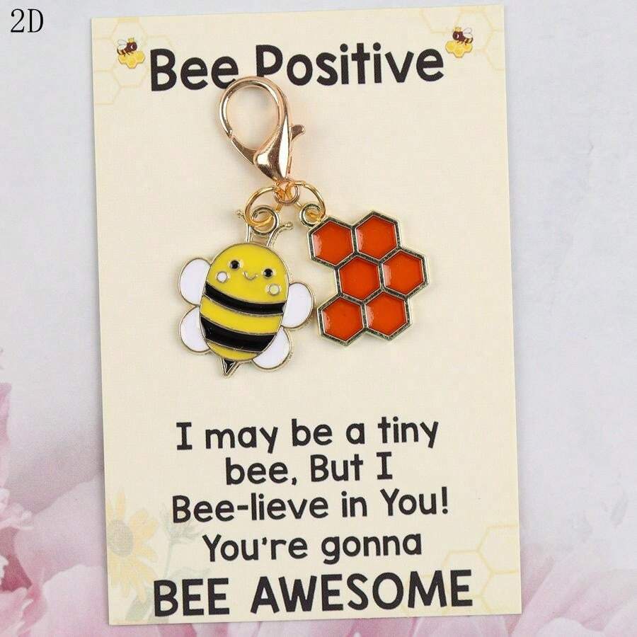 1pc/3pcs Cute Bee & Honeycomb Keychain, Motivational Keyring, Suitable For Backpack Keys, Small Sentimental Gift For Friends And Family, Spreading Positive Energy - Multicolor - View 1