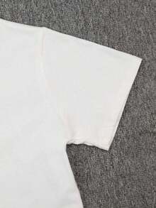 Women's Clothing 1pc White T-Shirt With Cowboy And Horse Print For Kids, Round Neck, Casual Cotton T-Shirt, Medium Elasticity Knit Fabric, Regular Fit For Boys And Girls, Alphabet Pattern, For Spring/Summer/Autumn, Independence Day/Labor Day/Thanksgiving Day, Women's Shirts - 白色 - 查看 4