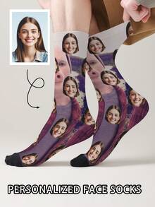1 Pair Customized Face Pattern Socks, Personalized Photo Socks, Customized Funny Face Socks, Customized Pattern Socks, Print Any Face Image On Socks, Anniversary Gift, Valentine's Day Gift, Unique Birthday Gift, Customized Collectible Gift - Multicolor - View 6