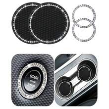 4pcs Car Interior Accessories - Diamond Studded Car Cup Holders, Car Ignition Ring Decor, Anti-Slip Waterproof Car Coasters, One-Touch Start Decorative Ring (Large Diamond Version) - A - View 14