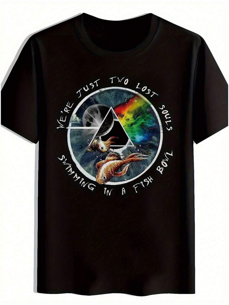 Camiseta con estampado "Somos solo dos almas perdidas nadando en un acuario" - Camiseta unisex de algodón negra, suave y cómoda, ideal para uso diario - Un regalo ideal para amigos, salidas de ocio o festivales de música, en stock en tiendas comunitarias locales, - Negro - Ver 1