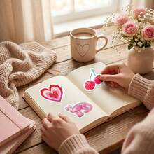 50pcs Cute Summer Pink Girl Stickers, Shiny Strawberry & Cherry Stickers Suitable For Teens, Water Bottles, Laptops, Phone Cases, Gift Packaging, Room Decor - 1 Set - View 6