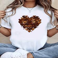 Women's Cute Heart Graphic T-Shirt Casual Short Sleeve Cotton Top Round Neck Tee - Blanco - Ver 1