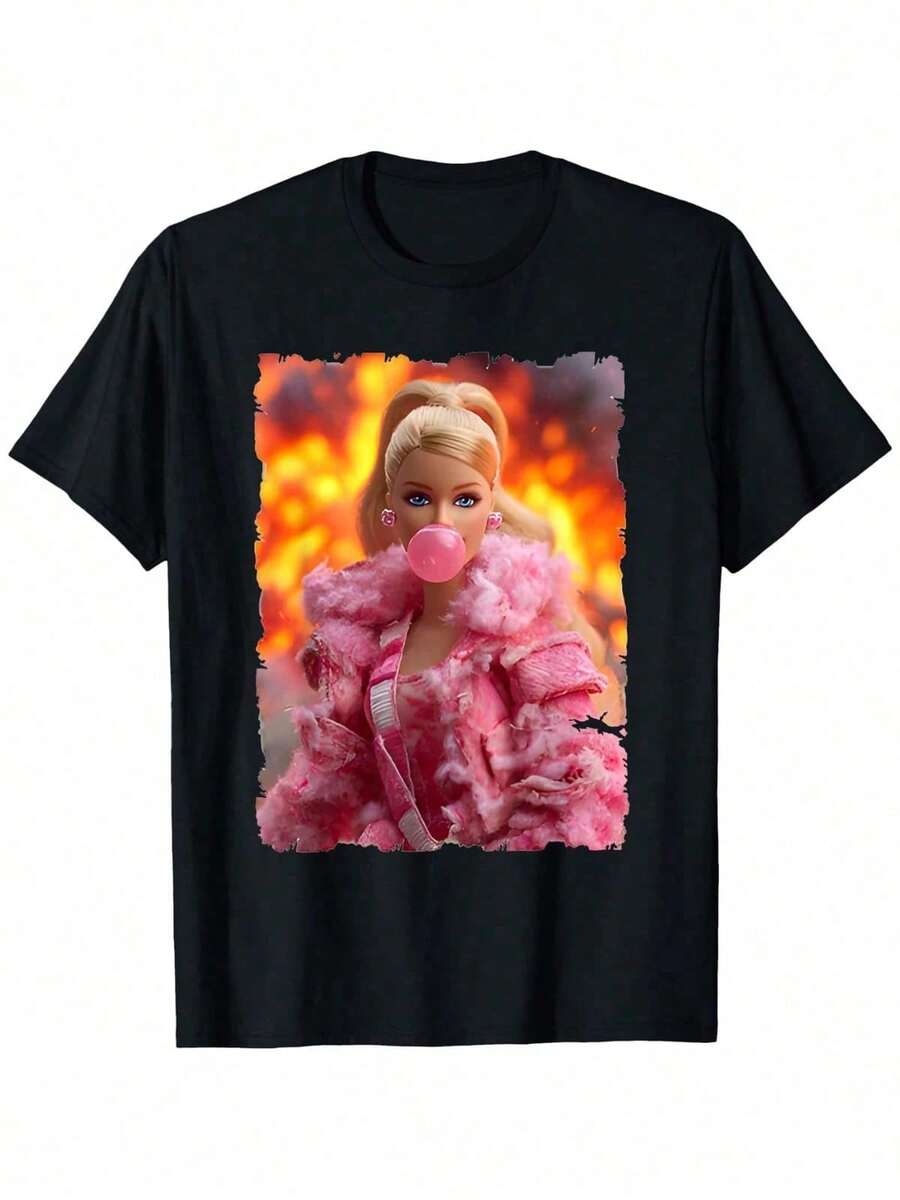 Retro GraphicFunny Disgusting Doll Face Meme Printed T-Shirt, Women's Printed T-Shirt 220g, 100% Cotton, Retro Street Women's Short-Sleeved T-Shirt, Round Neck Casual Women's Outdoor T-Shirt Short-Sleeved, Mother's Day, Pride Month, Halloween, Christmas, Daily Four Seasons Wear, Holiday Gifts,Camisetas populares de  para uso diario,Ropa de verano, ropa para niños y niñas,camisetas de apoyo para el Mundial,Camisetas del Mundial 2026,Camisetas estampadas,Camisetas estampadas, - Negro - Ver 1