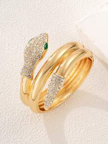 1pc Sexy Rhinestone Inlaid Fashionable Luxury Animal Snake & Leopard Spring Bangle Bracelet For Women, Suitable For Party, Gathering, Outing, Dating, Attending Events, Music Festivals, Bars, Photo Shoots, Gift For Friends And Family - Gold - View 8