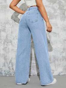 Unity Jeans de mezclilla lisos y casuales para mujer - Lavado ligero 5 - Ver 2