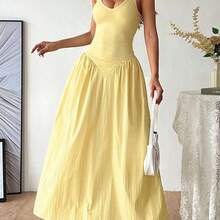 French Deep V-Neck Backless Tie Waist Pleated Dress, Sexy - Verde - Ver 6