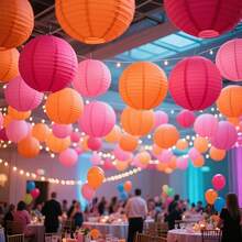 11pcs/Set Pink & Orange Paper Lanterns, Mixed Sizes, Including Rose Red, Light Pink And Orange Colors, Suitable For Floral Themed Parties In Different Seasons, Great For Birthday, Bridal Shower, Wedding Decorations - Mixed Colors - View 6